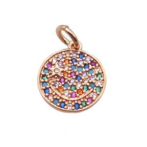 copper circle pendant paved zircon, rose gold, approx 11mm dia [FN12878]