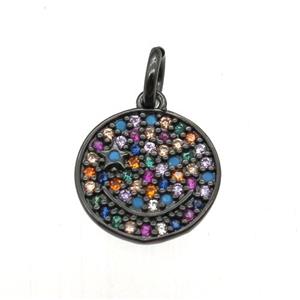 copper circle pendant paved zircon, black plated, approx 11mm dia [FN12879]