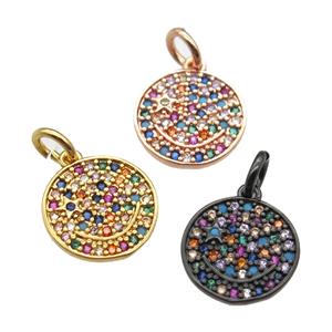 copper circle pendant paved zircon, mixed color, approx 11mm dia [FN12880]