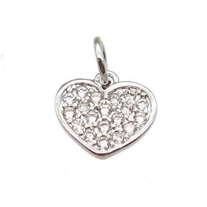 copper heart pendant paved zircon, platinum plated, approx 8mm dia [FN12881]