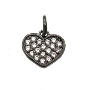 copper heart pendant paved zircon, black plated, approx 8mm dia [FN12884]