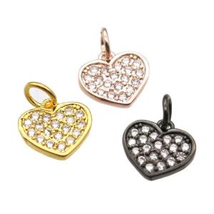 copper heart pendant paved zircon, mixed color, approx 8mm dia [FN12885]