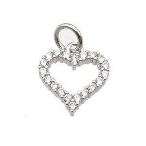 copper heart pendant paved zircon, platinum plated, approx 10mm dia [FN12886]