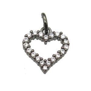 copper heart pendant paved zircon, black plated, approx 10mm dia [FN12889]