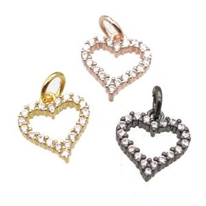 copper heart pendant paved zircon, mixed color, approx 10mm dia [FN12890]