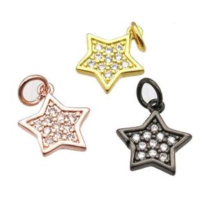 copper star pendant paved zircon, mixed color, approx 10mm [FN12900]