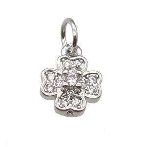 copper clover pendant paved zircon, platinum plated, approx 8mm [FN12901]