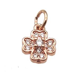 copper clover pendant paved zircon, rose gold, approx 8mm [FN12903]