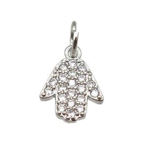 copper hamsahand pendant paved zircon, platinum plated, approx 8mm [FN12906]