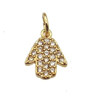 copper hamsahand pendant paved zircon, gold plated, approx 8mm [FN12907]