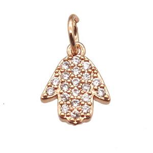 copper hamsahand pendant paved zircon, rose gold, approx 8mm [FN12908]