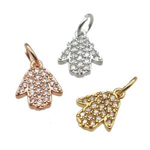 copper hamsahand pendant paved zircon, tulip, mixed color, approx 8mm [FN12909]