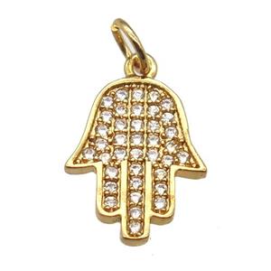 copper hamsahand pendant paved zircon, gold plated, approx 10-14mm [FN12911]