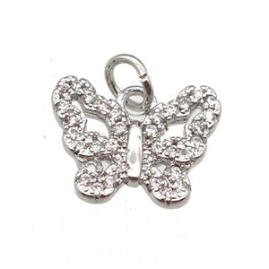 copper butterfly pendant paved zircon, platinum plated, approx 10-12mm [FN12913]