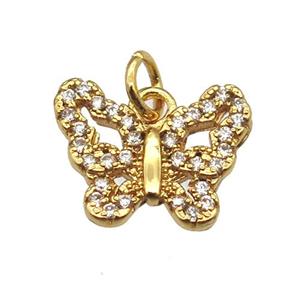 copper butterfly pendant paved zircon, gold plated, approx 10-12mm [FN12914]