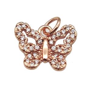 copper butterfly pendant paved zircon, rose gold, approx 10-12mm [FN12915]
