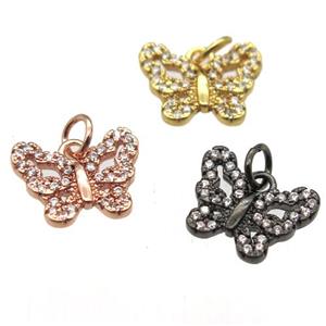 copper butterfly pendant paved zircon, mixed color, approx 10-12mm [FN12917]