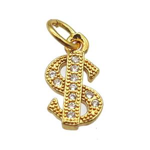 copper dollar-sign pendant paved zircon, gold plated, approx 6-10mm [FN12924]