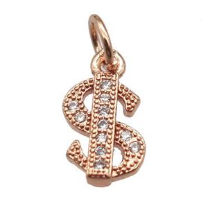 copper dollar-sign pendant paved zircon, rose gold, approx 6-10mm [FN12925]