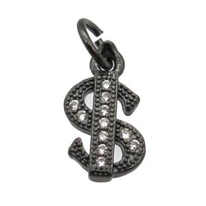 copper dollar-sign pendant paved zircon, black plated, approx 6-10mm [FN12926]