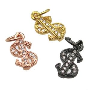 copper dollar-sign pendant paved zircon, mixed color, approx 6-10mm [FN12927]
