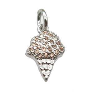 copper IceCream pendant paved zircon, platinum plated, approx 8-10mm [FN12928]