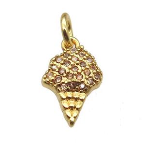 copper IceCream pendant paved zircon, gold plated, approx 8-10mm [FN12929]