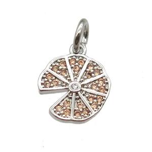 copper pizza pendant paved zircon, platinum plated, approx 10mm dia [FN12933]