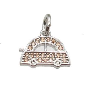 copper car pendant paved zircon, platinum plated, approx 7-10mm [FN12936]