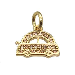 copper car pendant paved zircon, gold plated, approx 7-10mm [FN12937]