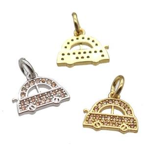 copper car pendant paved zircon, mixed color, approx 7-10mm [FN12938]