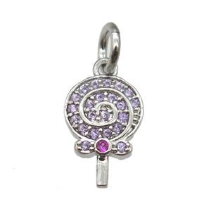 copper Lollipop pendant paved zircon, platinum plated, approx 7-11mm [FN12939]