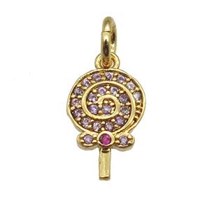copper Lollipop pendant paved zircon, gold plated, approx 7-11mm [FN12940]
