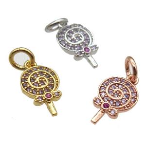 copper Lollipop pendant paved zircon, mixed color, approx 7-11mm [FN12942]