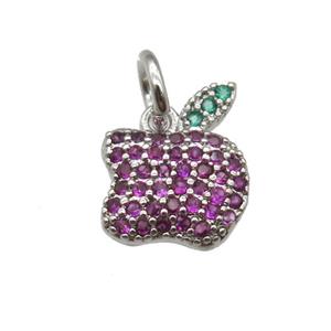 copper apple pendant paved zircon, platinum plated, approx 9mm [FN12943]