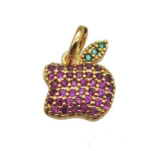 copper apple pendant paved zircon, gold plated, approx 9mm [FN12944]