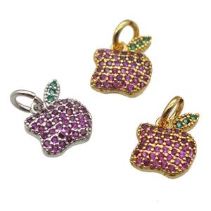 copper apple pendant paved zircon, mixed color, approx 9mm [FN12945]