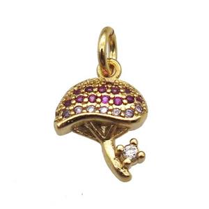 copper Mushrooms pendant paved zircon, gold plated, approx 10mm [FN12947]