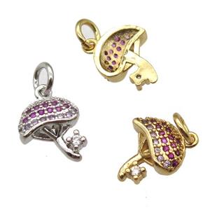 copper Mushrooms pendant paved zircon, mix color, approx 10mm [FN12948]