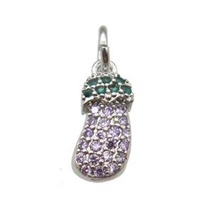 copper Eggplant pendant paved zircon, platinum plated, approx 6-10mm [FN12949]