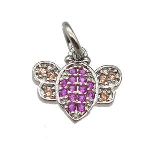 copper honeybee pendant paved zircon, platinum plated, approx 7-11mm [FN12954]