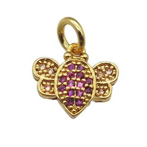 copper honeybee pendant paved zircon, gold plated, approx 7-11mm [FN12955]