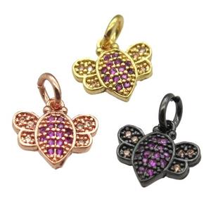 copper honeybee charm pendant paved zircon, mixed color, approx 7-11mm [FN12958]