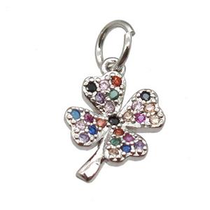copper clover pendant paved zircon, platinum plated, approx 9-11mm [FN12959]