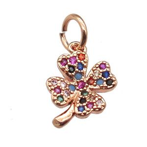 copper clover pendant paved zircon, rose gold, approx 9-11mm [FN12961]