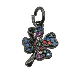 copper clover pendant paved zircon, black plated, approx 9-11mm [FN12962]