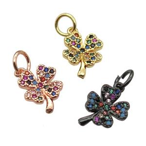 copper clover pendant paved zircon, mixed color, approx 9-11mm [FN12963]
