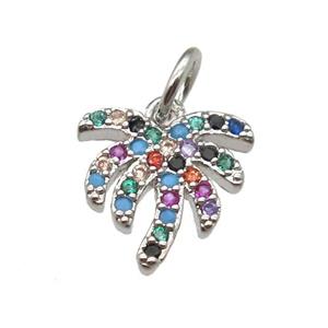copper coconut-tree pendant paved zircon, platinum plated, approx 10mm [FN12964]