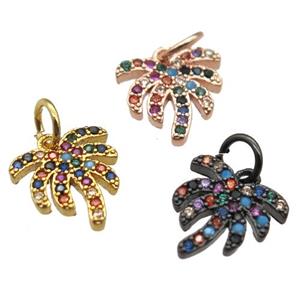 copper coconut-tree pendant paved zircon, mixed color, approx 10mm [FN12968]