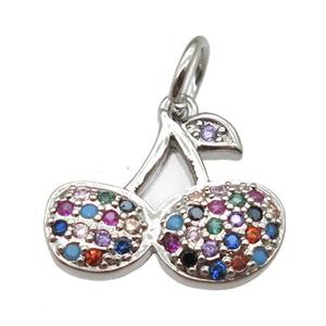 copper cherry pendant paved zircon, platinum plated, approx 10-13mm [FN12969]